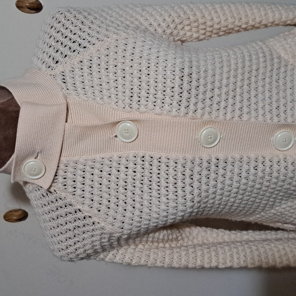 B64 GAP Cream Knit Cardigan Sz Sm Soft Wool Ribbed Hems Button Collar Pokets - Picture 2 of 11